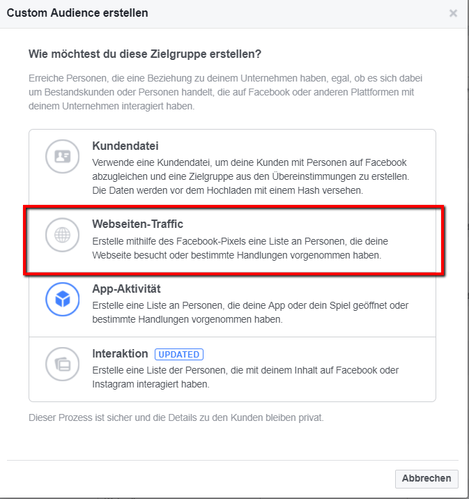 Zielgruppe für Facebook Remarketing erstellen